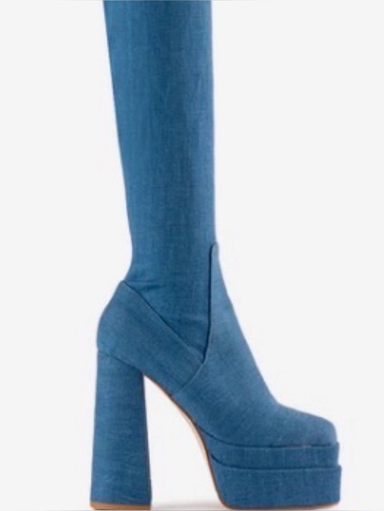 Azela Wang Shoes - Blue Women's Stretch Sock Boots - Unbranded